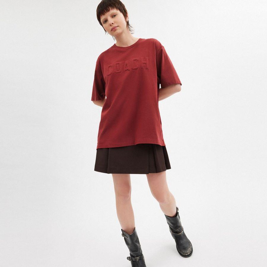 Camiseta COACH Debossed In Organic Cotton Masculino Vermelhas | 40268RKAO