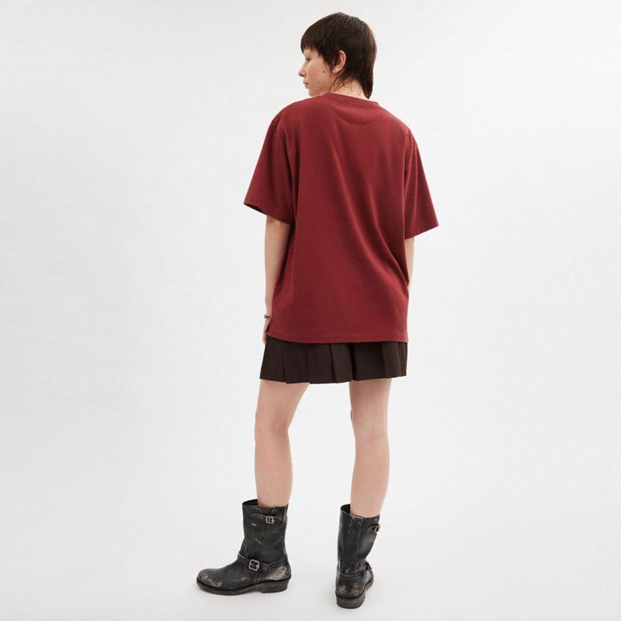 Camiseta COACH Debossed In Organic Cotton Masculino Vermelhas | 40268RKAO