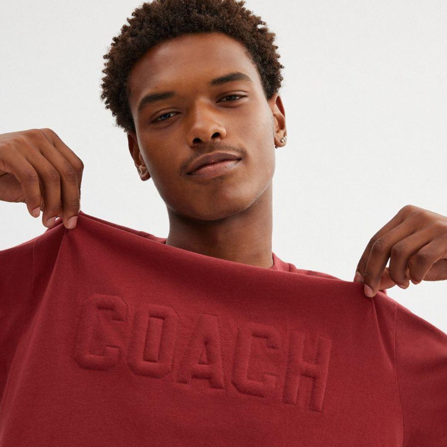 Camiseta COACH Debossed In Organic Cotton Masculino Vermelhas | 40268RKAO