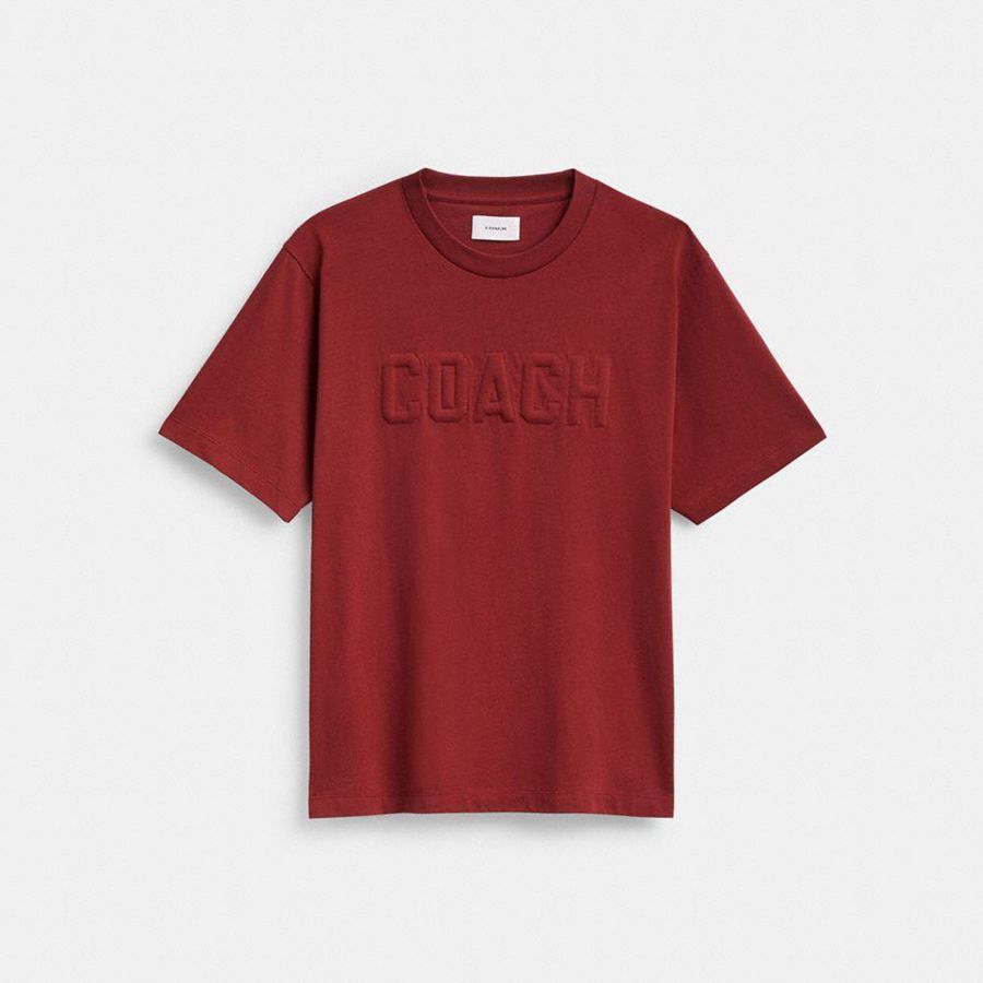 Camiseta COACH Debossed In Organic Cotton Masculino Vermelhas | 40268RKAO