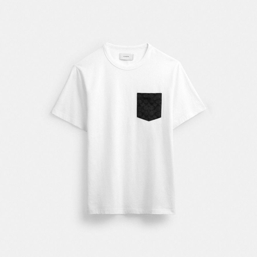 Camiseta COACH Essential Pocket Masculino Branco | 29810QZWI