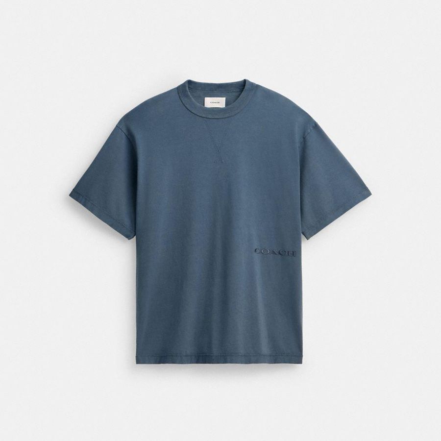 Camiseta COACH Garment Dye In Organic Cotton Masculino Azuis | 81973PRAL
