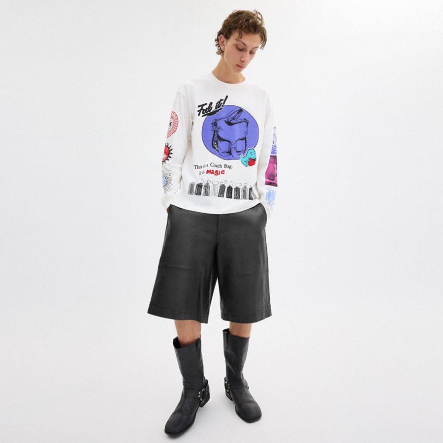 Camiseta COACH Graphic Long Sleeve In Organic Cotton Masculino Branco | 26903IFZW