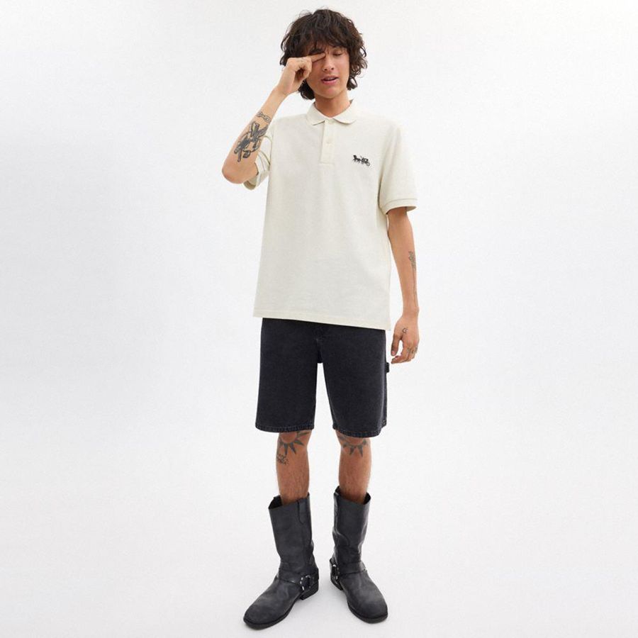 Camiseta COACH Horse And Carriage Classic Polo In Organic Cotton Masculino Branco | 41230XYUH
