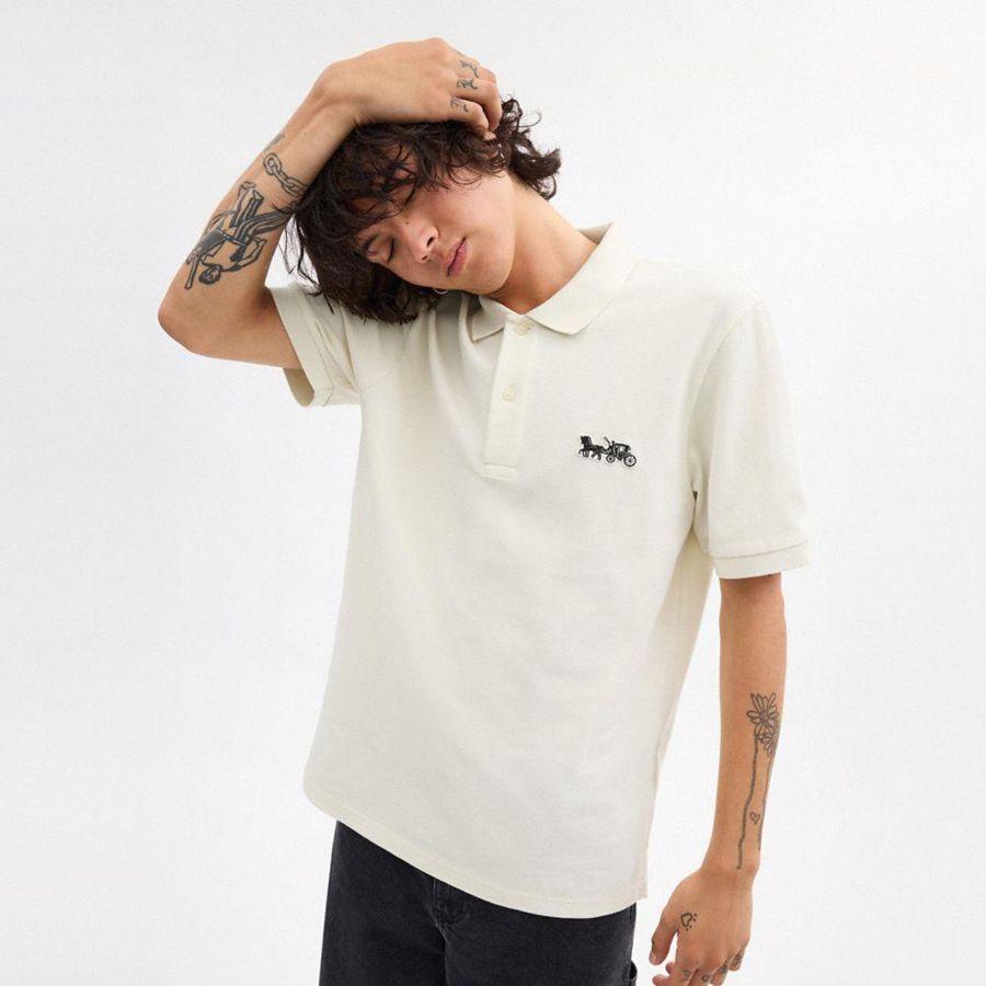 Camiseta COACH Horse And Carriage Classic Polo In Organic Cotton Masculino Branco | 41230XYUH