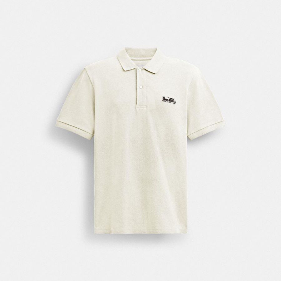 Camiseta COACH Horse And Carriage Classic Polo In Organic Cotton Masculino Branco | 41230XYUH