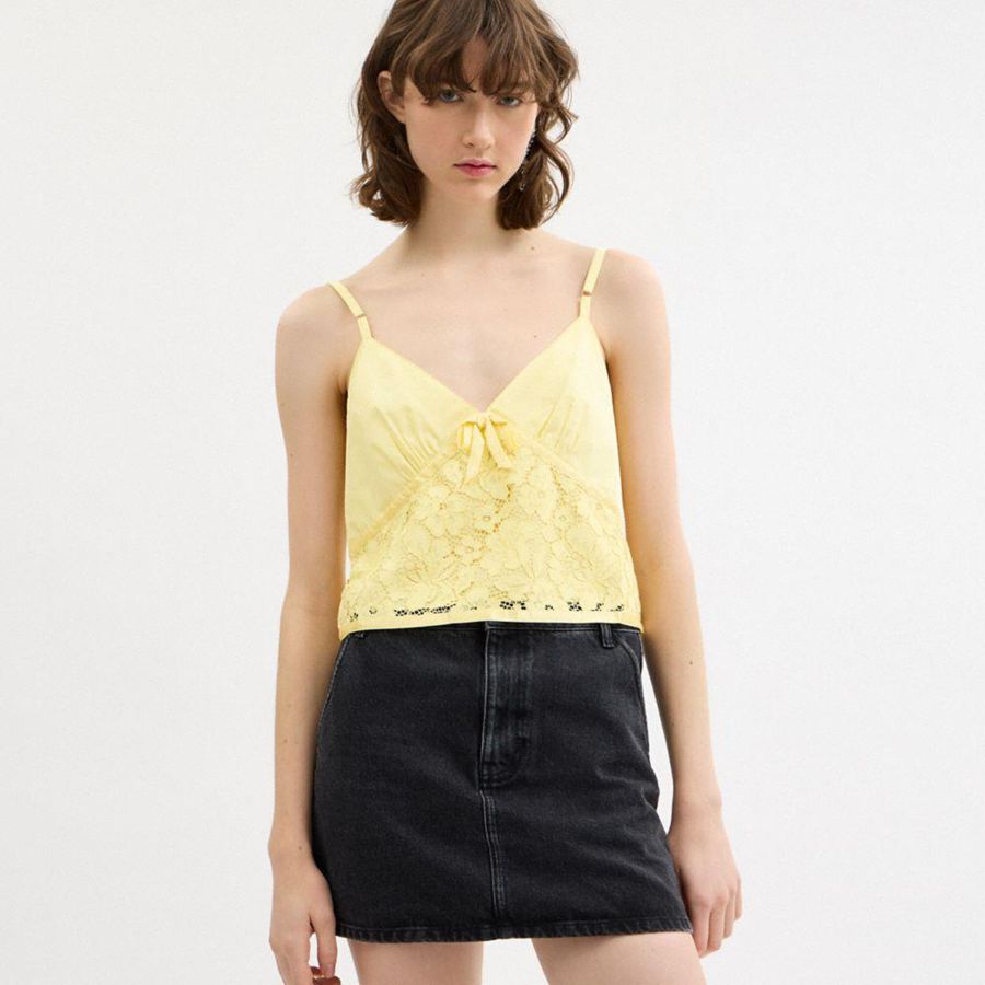 Camiseta COACH Lace Tank Top Feminino Amarelas | 30146ORUN