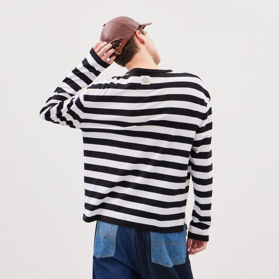 Camiseta COACH Long Sleeve With Stripe Pattern Masculino Pretas | 08159IAKT