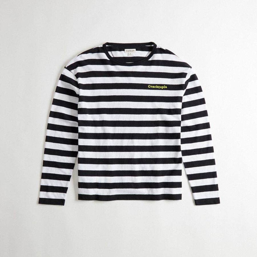 Camiseta COACH Long Sleeve With Stripe Pattern Masculino Pretas | 08159IAKT