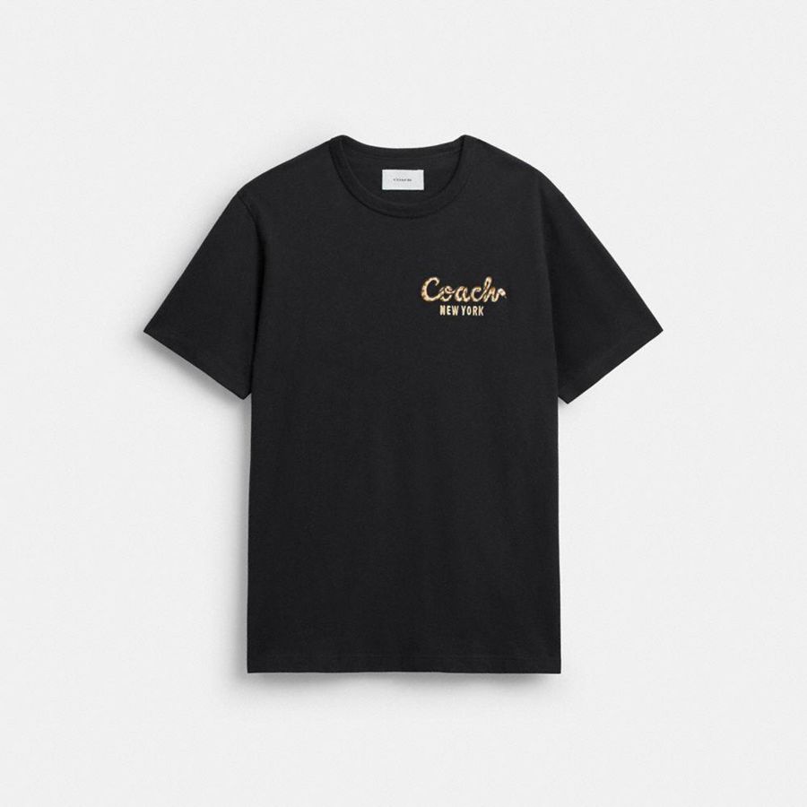 Camiseta COACH New Year Coach Snake Script In Organic Cotton Masculino Pretas | 62859ADPK