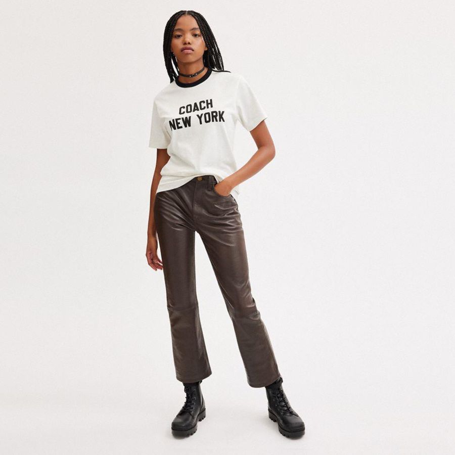Camiseta COACH New York Feminino Branco | 10485NRSE