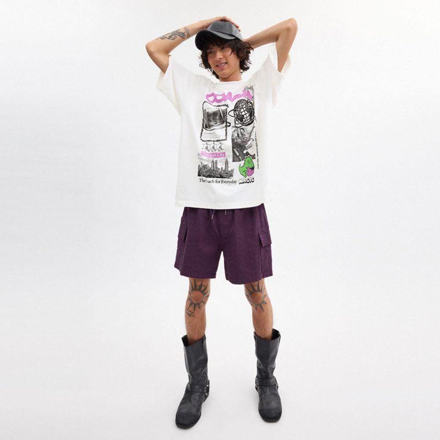 Camiseta COACH Relaxed Graphic In Organic Cotton Masculino Branco | 06719KVMR