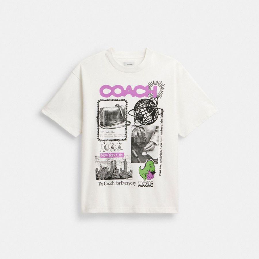 Camiseta COACH Relaxed Graphic In Organic Cotton Masculino Branco | 06719KVMR