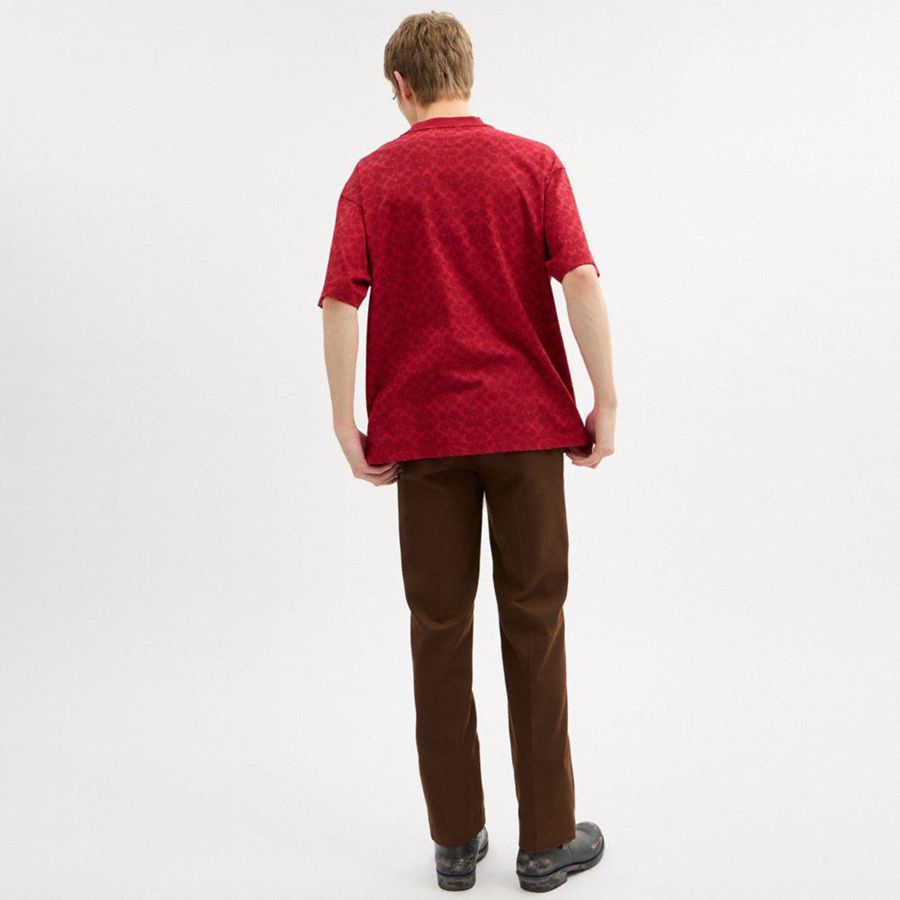 Camiseta COACH Relaxed Signature Pegasus In Organic Cotton Masculino Vermelhas | 30981FIMZ