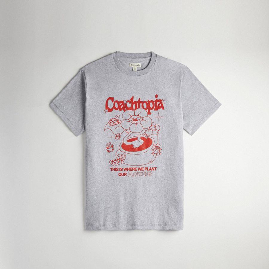 Camiseta COACH Relaxed With Flower Pot Print Masculino Cinzentas | 39265HPTY