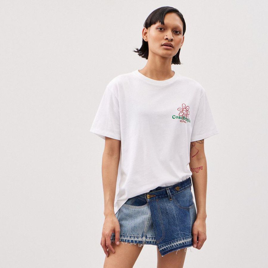 Camiseta COACH Relaxed With Flower Print Masculino Branco | 17354GDBW
