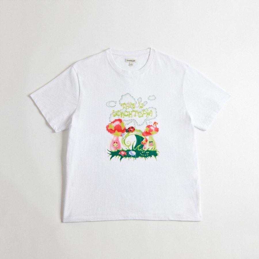Camiseta COACH Relaxed With This Is Coachtopia Print Masculino Branco | 71240PXLS