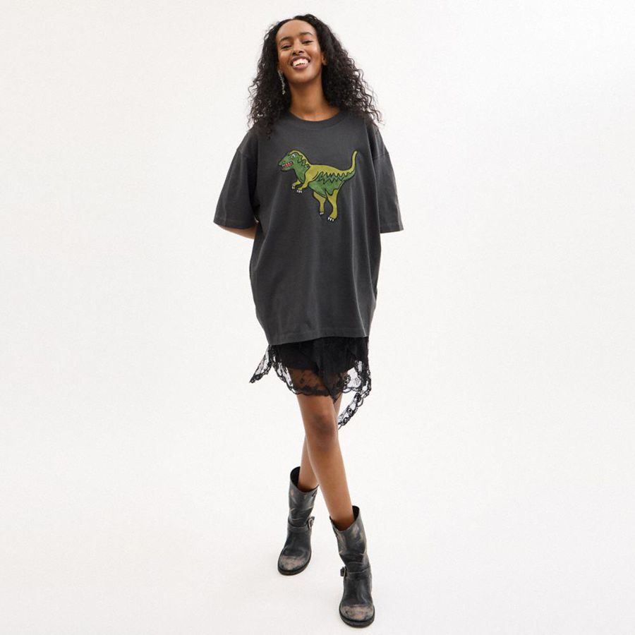 Camiseta COACH Rexy Relaxed Fit In Organic Cotton Feminino Pretas | 26517GEAN