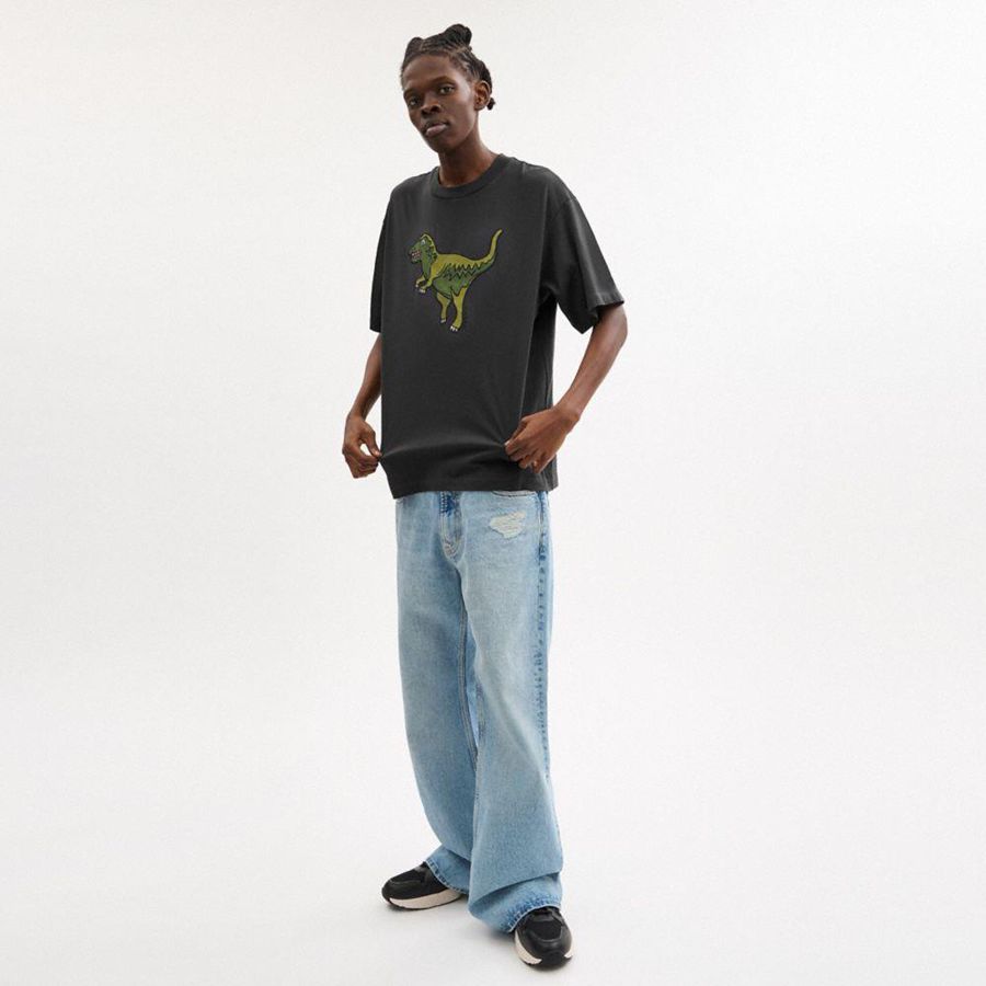 Camiseta COACH Rexy Relaxed Fit In Organic Cotton Masculino Pretas | 67529PKFY