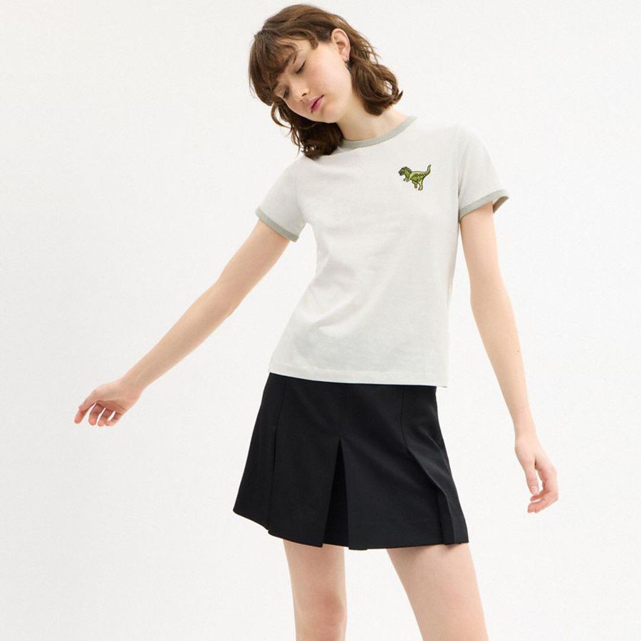 Camiseta COACH Rexy Ringer Feminino Branco | 75849VXHR