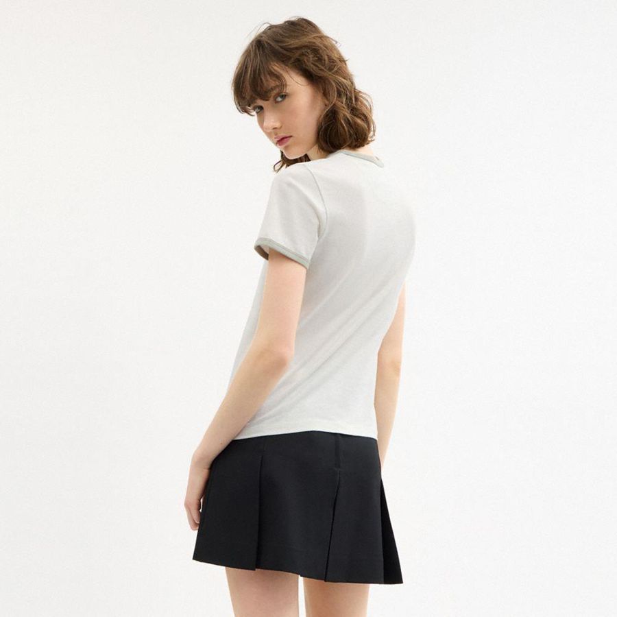 Camiseta COACH Rexy Ringer Feminino Branco | 75849VXHR