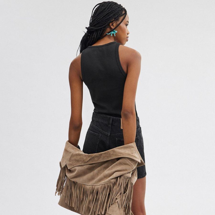 Camiseta COACH Ribbed Coach Script Tank Top Feminino Pretas | 36298XFGJ