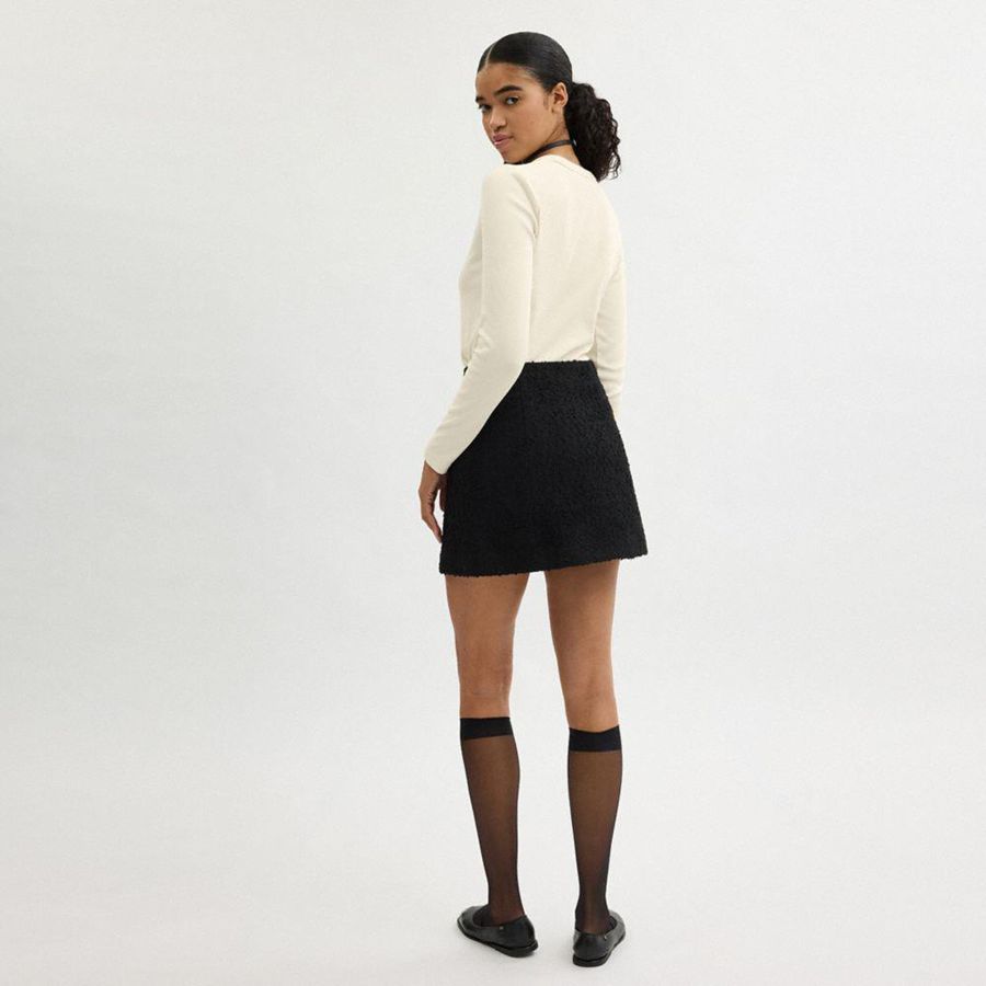Camiseta COACH Ribbed Long Sleeve Shirt With Coach Embroidery Feminino Branco | 97642ROUC