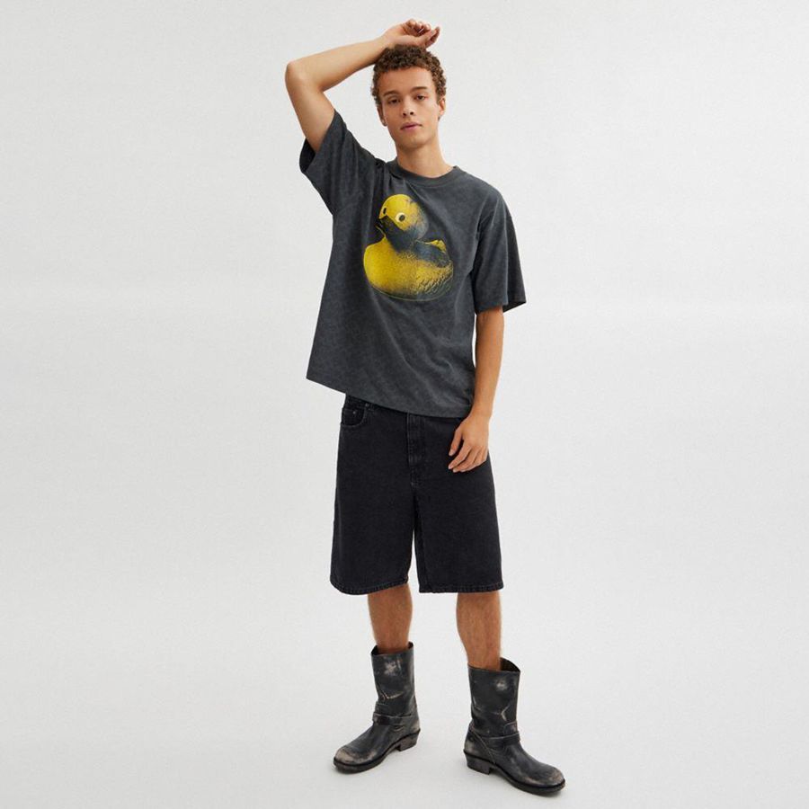 Camiseta COACH Signature Duck Relaxed In Organic Cotton Masculino Cinzentas | 30451DFIU