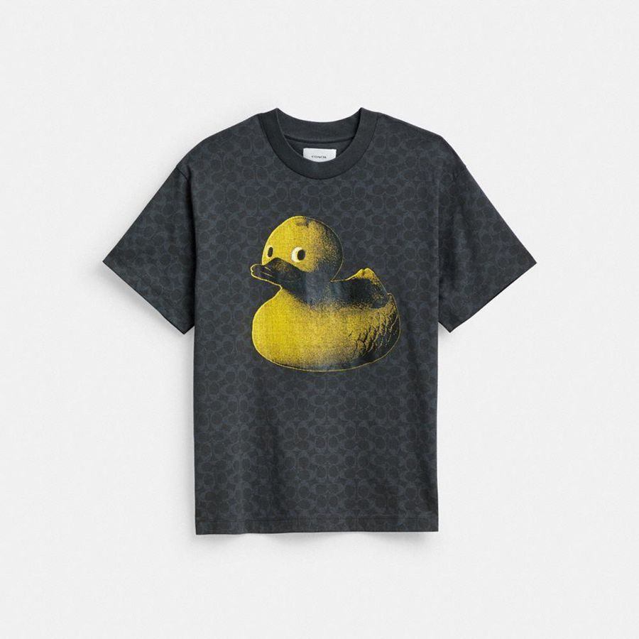 Camiseta COACH Signature Duck Relaxed In Organic Cotton Masculino Cinzentas | 30451DFIU