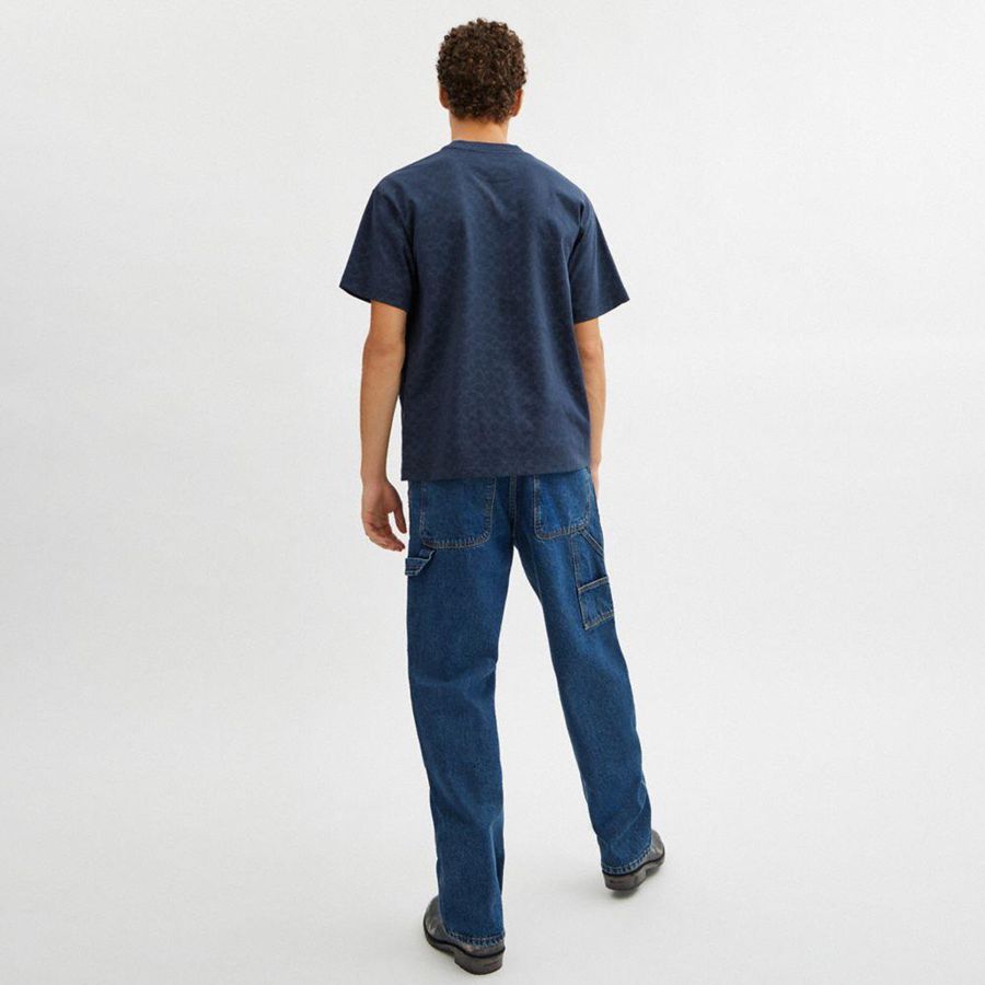 Camiseta COACH Signature Moon Relaxed In Organic Cotton Masculino Azul Marinho | 60459WQHN