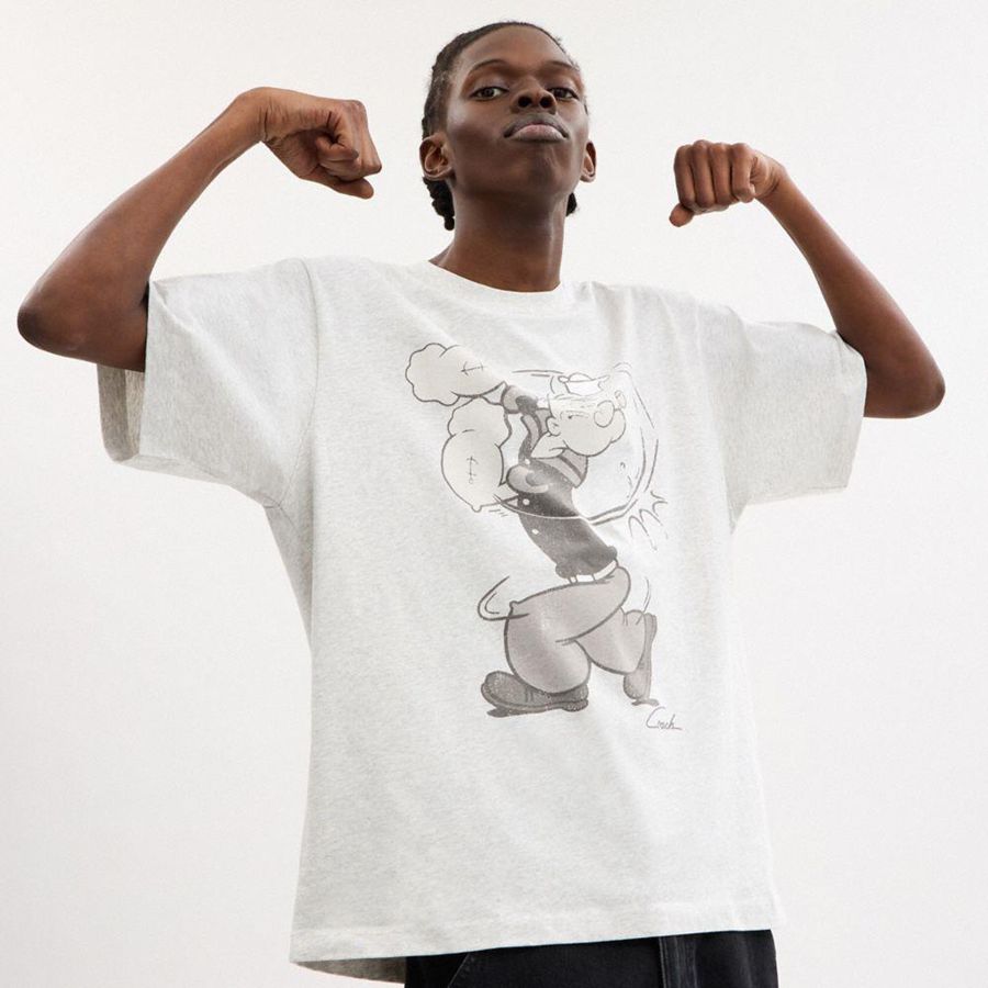 Camiseta COACH X Popeye Masculino Branco | 29018HIJF
