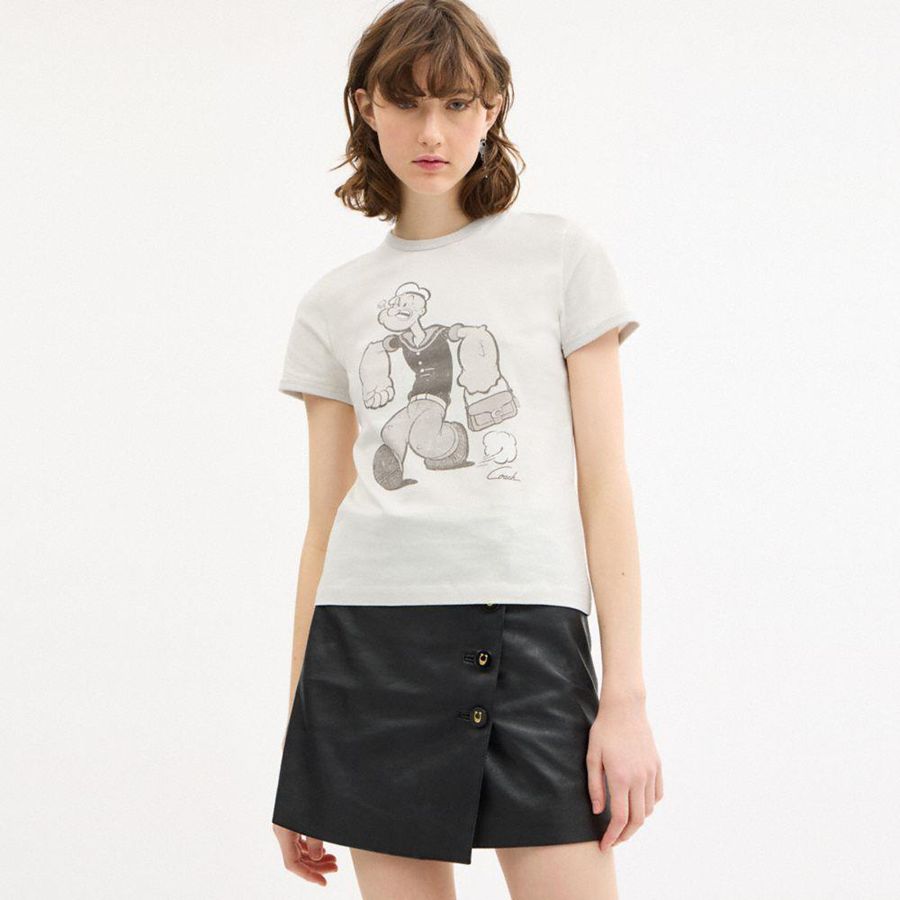 Camiseta COACH X Popeye Ringer Feminino Branco | 50926JQOT