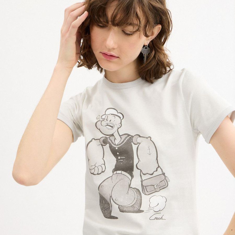 Camiseta COACH X Popeye Ringer Feminino Branco | 50926JQOT