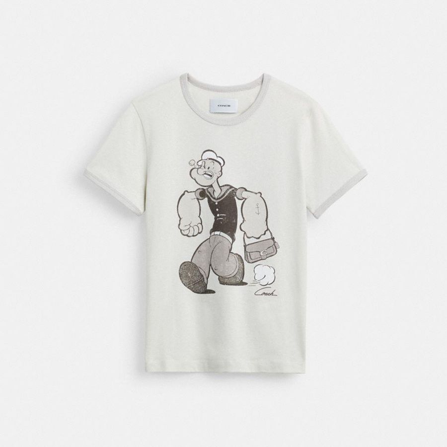 Camiseta COACH X Popeye Ringer Feminino Branco | 50926JQOT