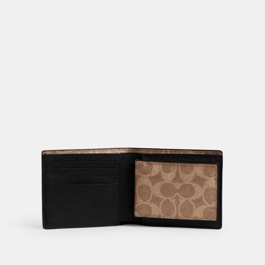 Carteira COACH 3 In 1 With Signature Canvas Detail Masculino Pretas | 76410OPFR