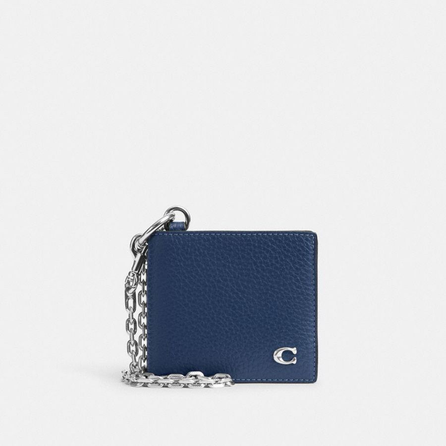 Carteira COACH Billfold With Chain Masculino Azuis | 65190TPRY