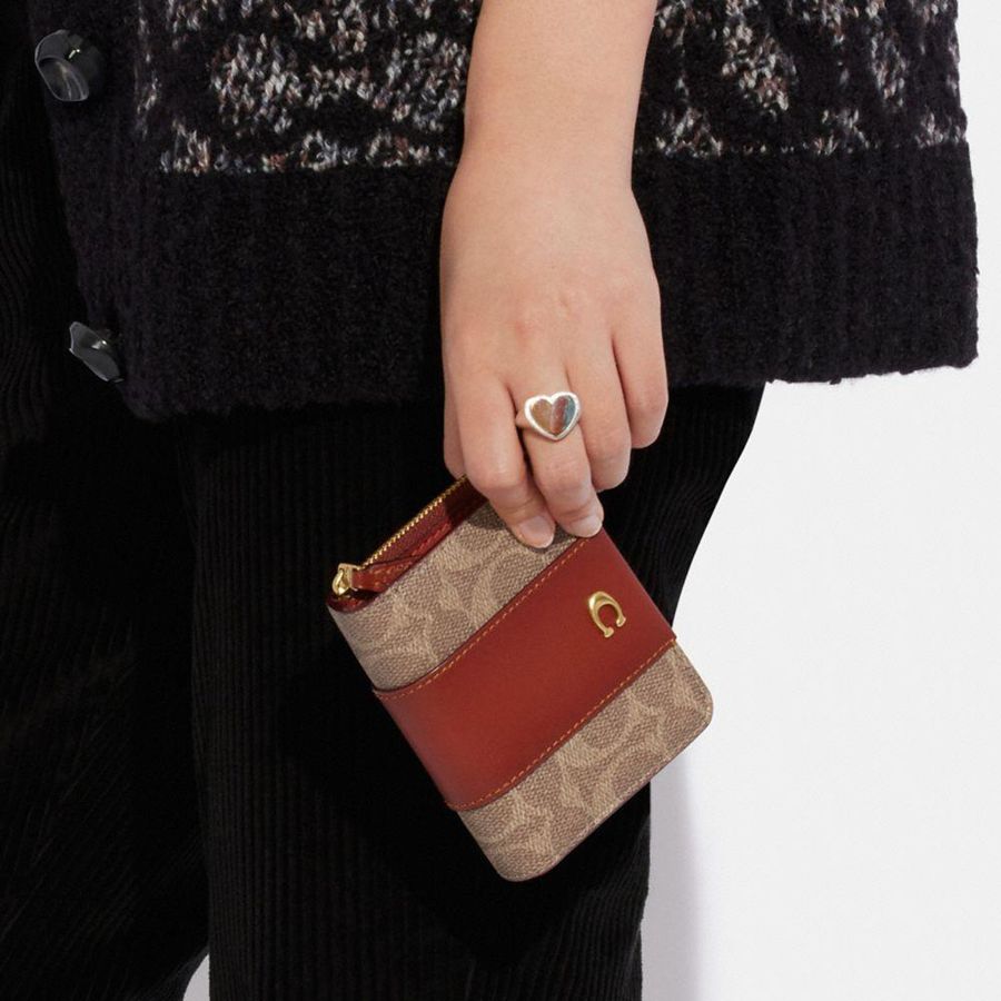 Carteira COACH Essential Billfold In Colorblock Signature Canvas Feminino Marrom | 27068JCGK