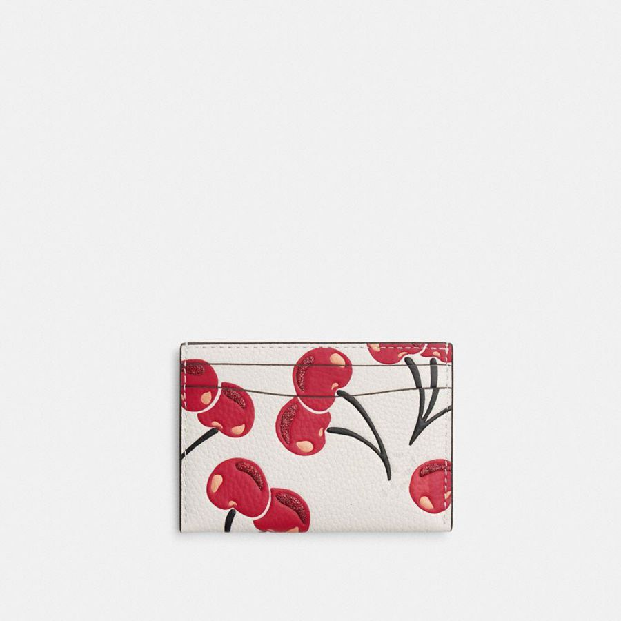 Carteira COACH Essential Card Case With Cherry Print Feminino Branco | 23459VINA