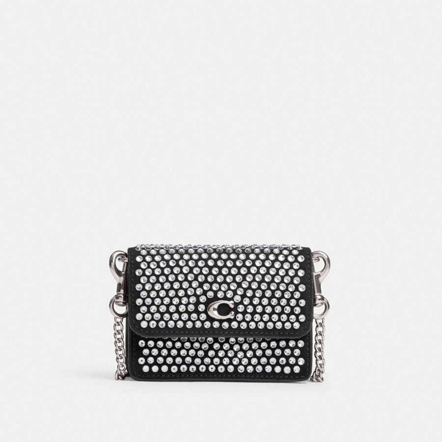 Carteira COACH Essential Half Flap Card Case With Crystal Feminino Prateadas | 78935TJOR