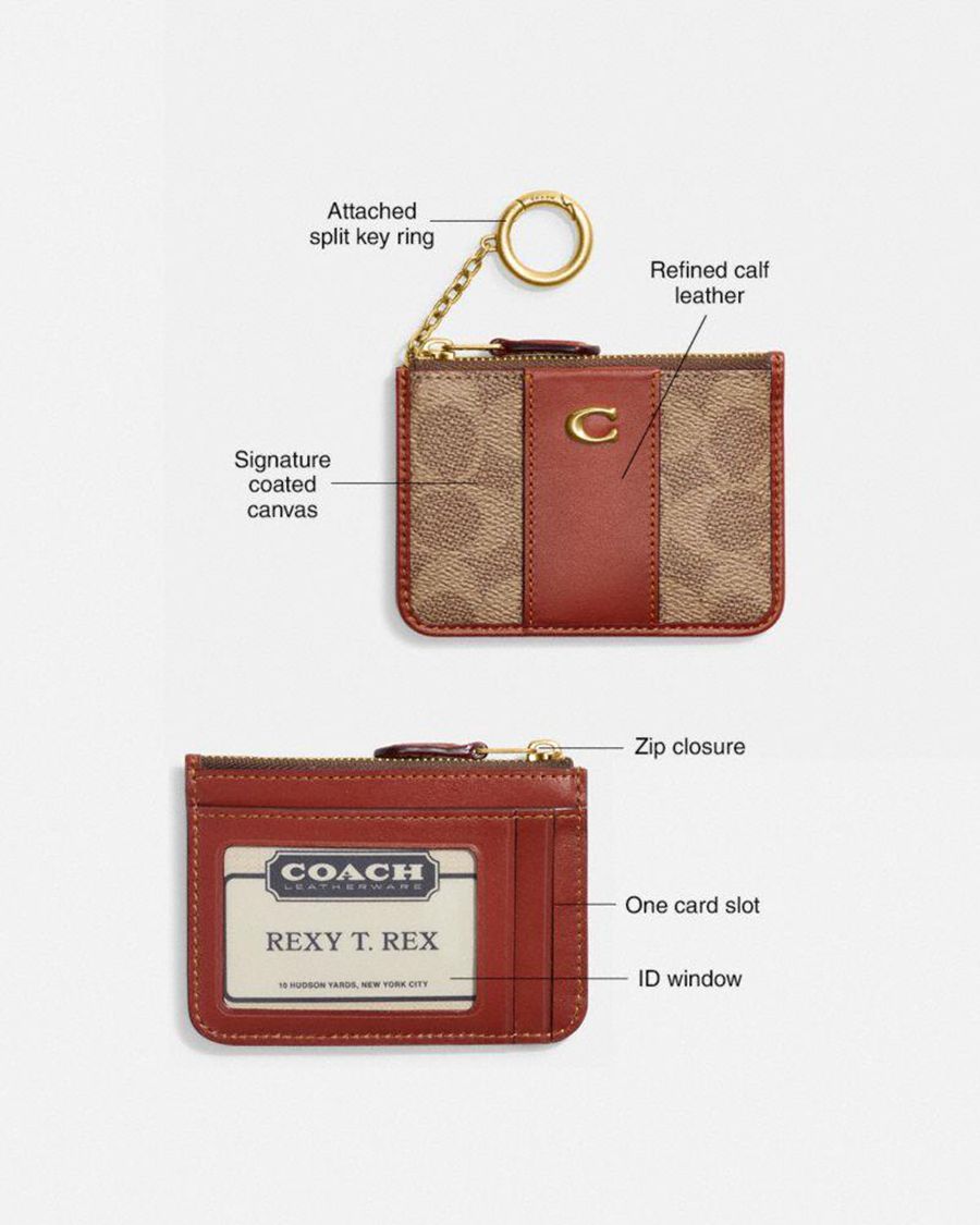 Carteira COACH Essential Mini Skinny Id Case In Signature Canvas Feminino Marrom | 98634EWMX