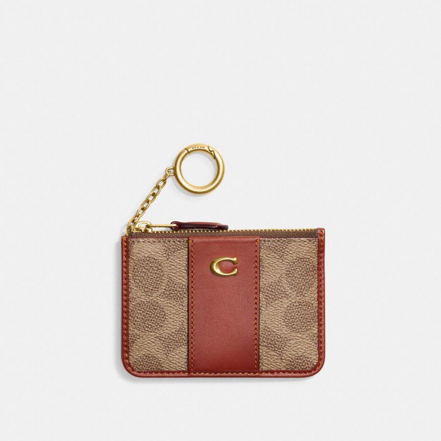 Carteira COACH Essential Mini Skinny Id Case In Signature Canvas Feminino Marrom | 98634EWMX