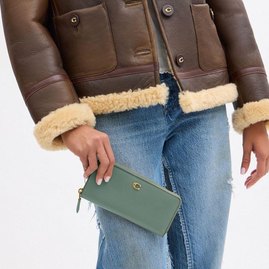 Carteira COACH Essential Slim Accordion Zip Feminino Verde Oliva | 39624BTED