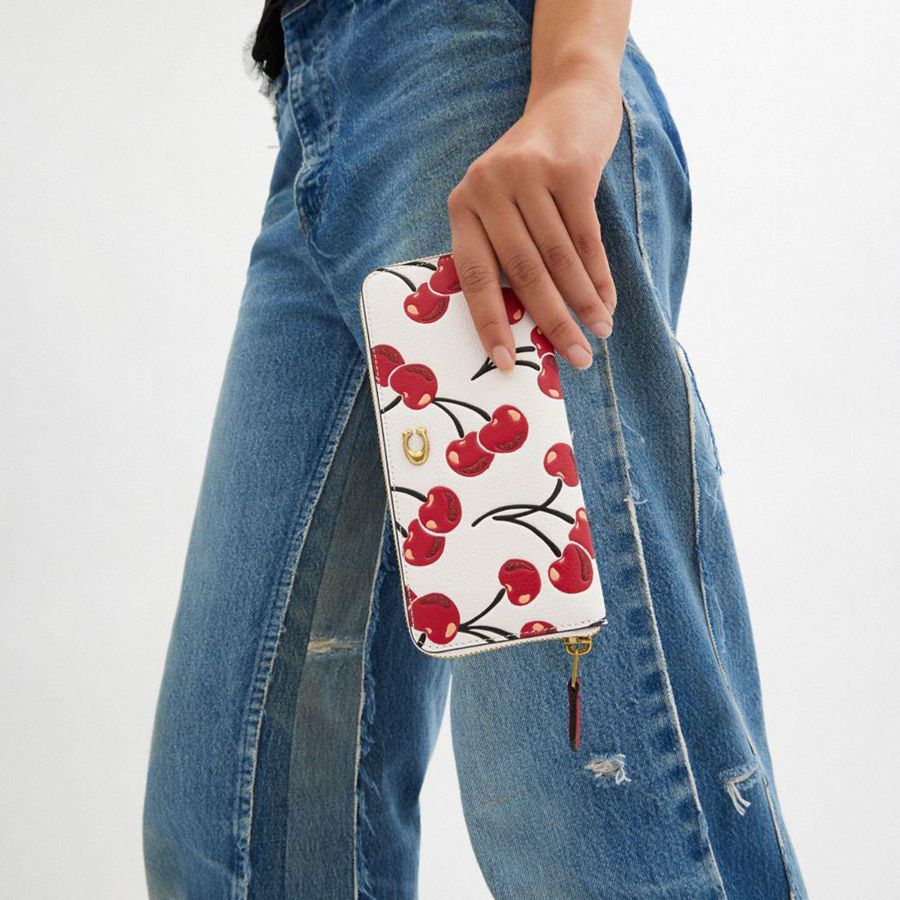 Carteira COACH Essential Slim Accordion Zip With Cherry Print Feminino Vermelhas | 65921DZOS