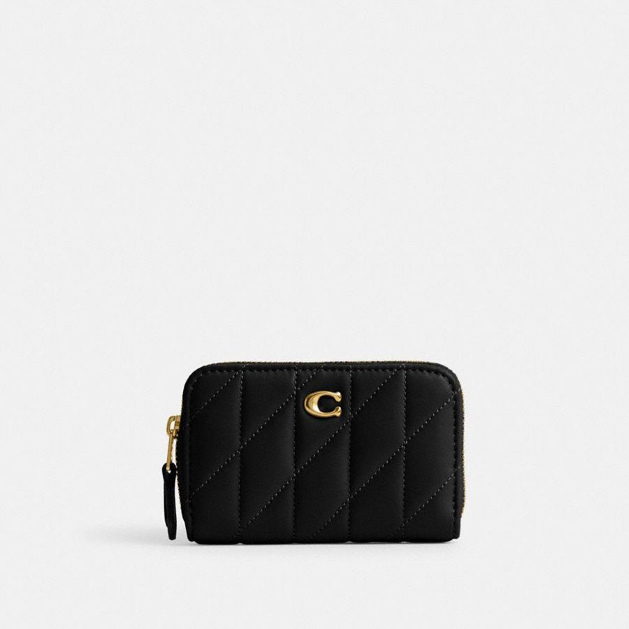Carteira COACH Essential Small Zip Around Card Case With Pillow Quilting Feminino Pretas | 14587ZEOV