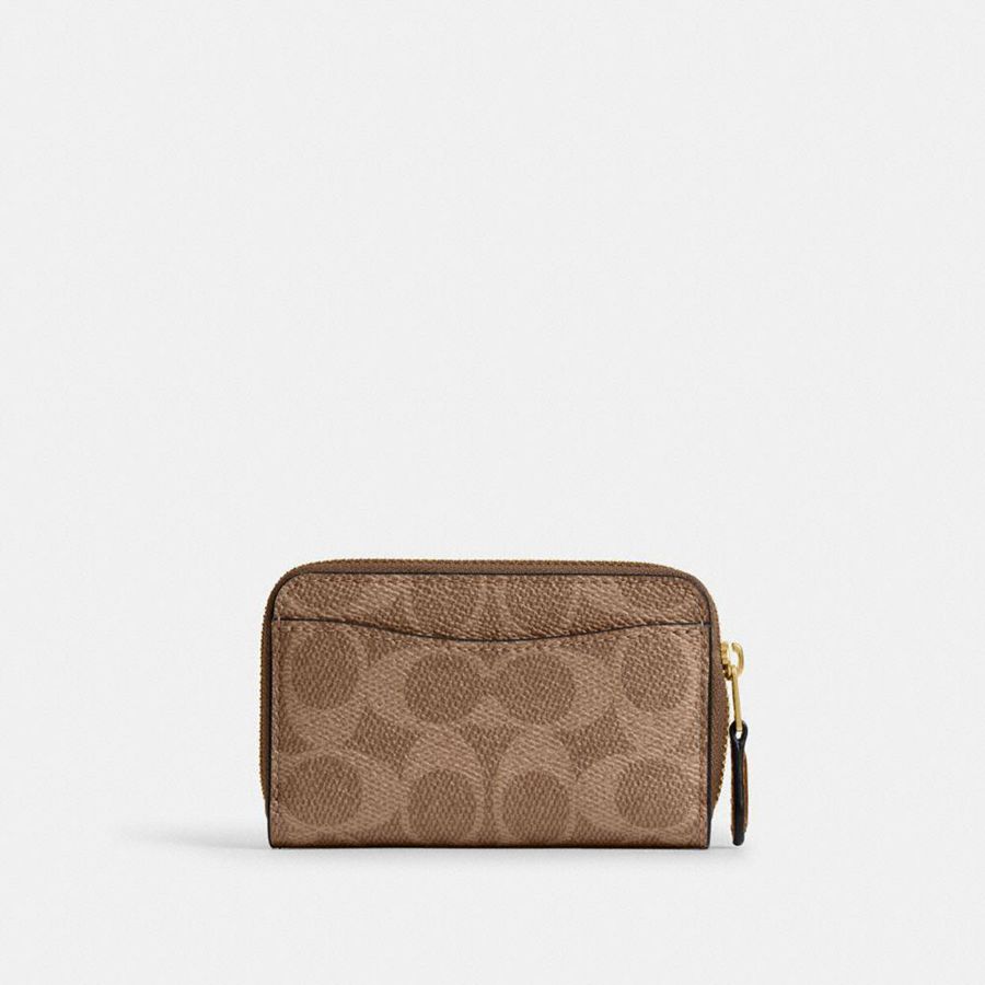 Carteira COACH Essential Small Zip Around Card Case In Signature Canvas With Rexy Print Feminino Marrom | 72483NQXY