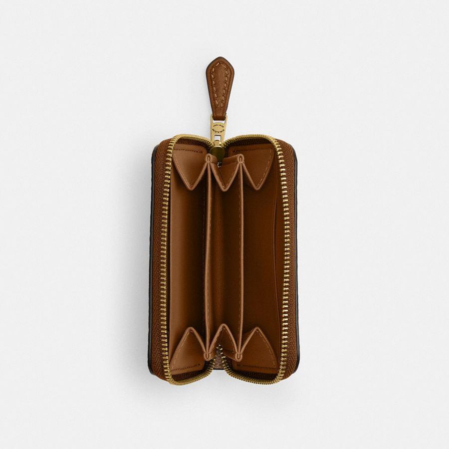 Carteira COACH Essential Small Zip Around Card Case In Signature Canvas With Rexy Print Feminino Marrom | 72483NQXY