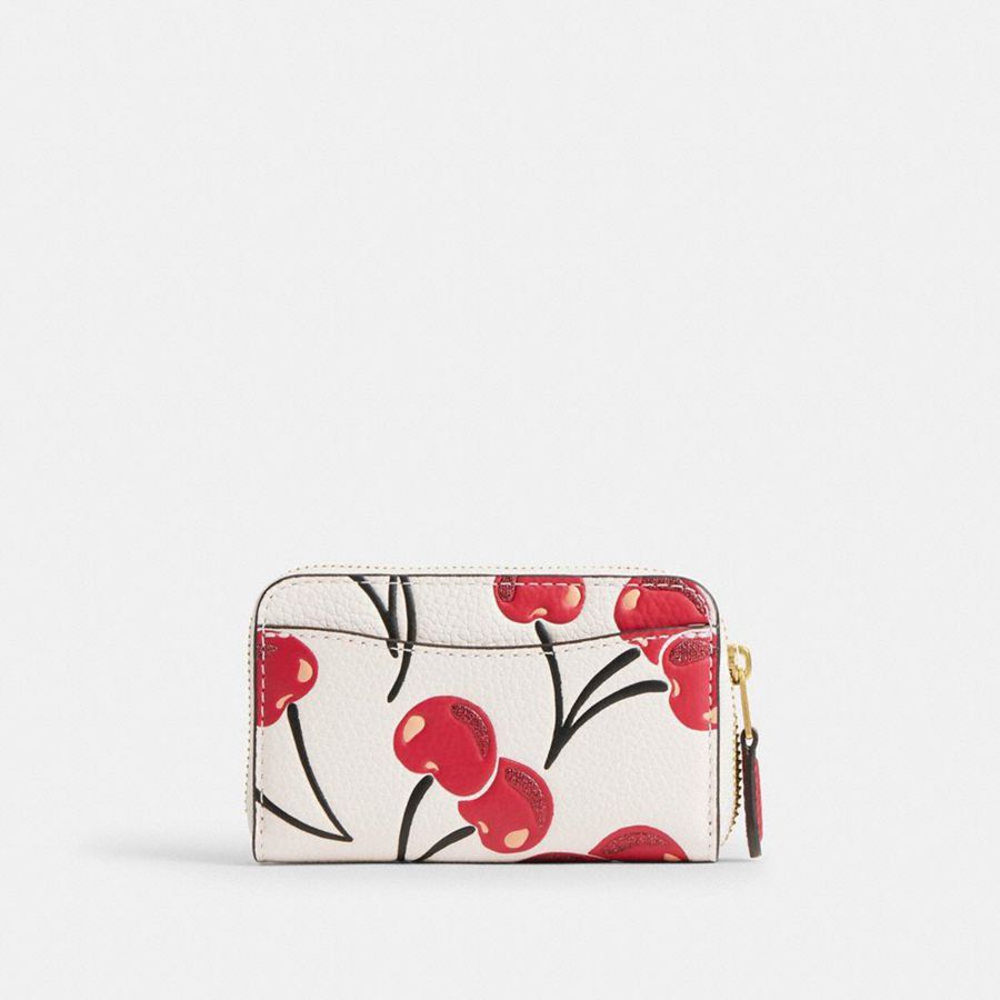 Carteira COACH Essential Small Zip Around Card Case With Cherry Print Feminino Branco | 81974UGCO