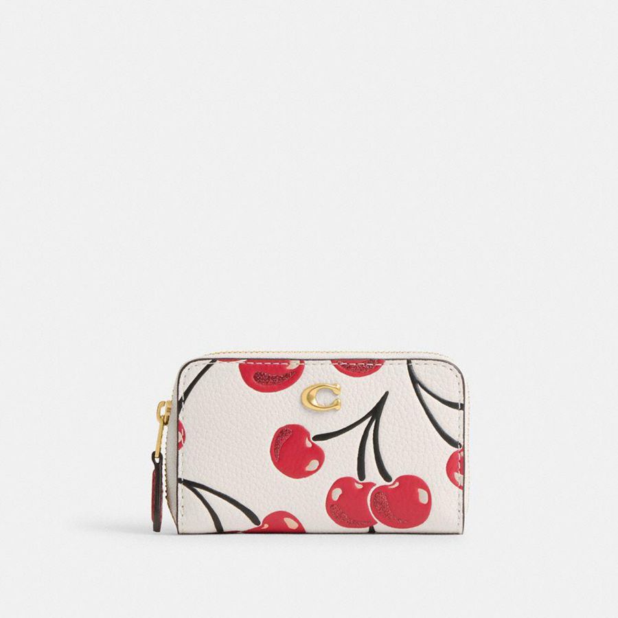 Carteira COACH Essential Small Zip Around Card Case With Cherry Print Feminino Branco | 81974UGCO