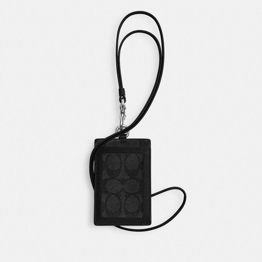 Carteira COACH Id Lanyard With Signature Canvas Masculino Pretas | 38746BLSC