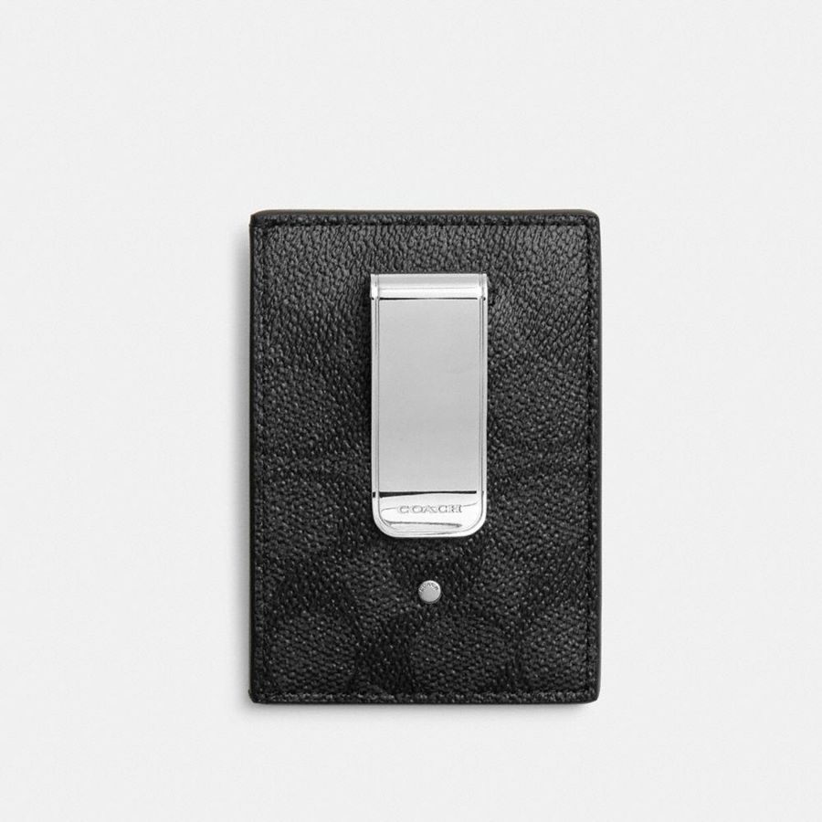 Carteira COACH Money Clip Card Case In Signature Canvas Masculino Cinzentas | 23086FDXV